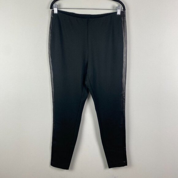 J. Jill Ponte Ankle Leggings Faux Leather Side Stripe Size Large Black - Picture 1 of 10
